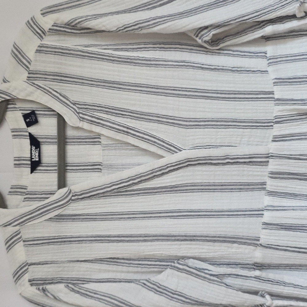 Lands End Gray & White Stripe Pull Over Cotton Dress.  Size Small - Picture 2 of 9